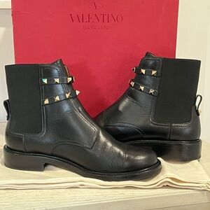 Valentino Black Leather Boots with Gold Pyramid Studs